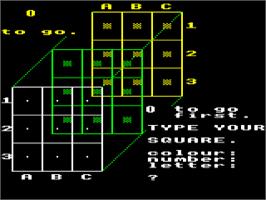 In game image of 3d Oxo on the Acorn BBC Micro.
