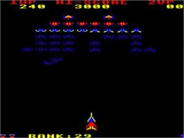 In game image of Arcadians on the Acorn BBC Micro.