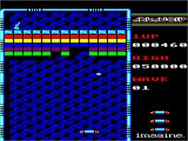 In game image of Arkanoid on the Acorn BBC Micro.