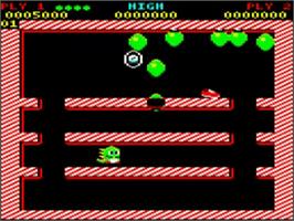 In game image of Bubble Bobble on the Acorn BBC Micro.