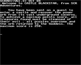 In game image of Castle Blackstar on the Acorn BBC Micro.