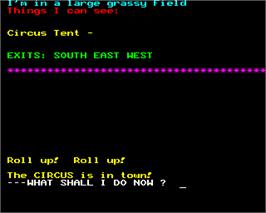 In game image of Circus (Mysterious Adventures) on the Acorn BBC Micro.