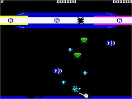 In game image of Cosmic Cruiser on the Acorn BBC Micro.