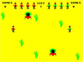 In game image of Cowboy Shootout on the Acorn BBC Micro.