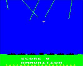 In game image of Defence Com on the Acorn BBC Micro.