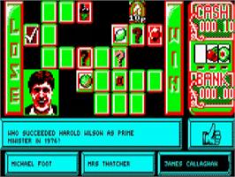 In game image of Emlyn Hughes Arcade Quiz on the Acorn BBC Micro.