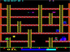 In game image of Felix In The Factory on the Acorn BBC Micro.