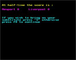 In game image of Football Supremo on the Acorn BBC Micro.