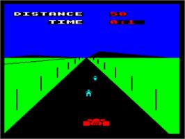 In game image of Formula One on the Acorn BBC Micro.