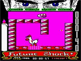 In game image of Future Shock on the Acorn BBC Micro.