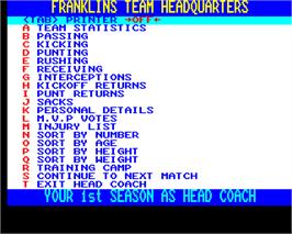 In game image of Head Coach Deluxe on the Acorn BBC Micro.