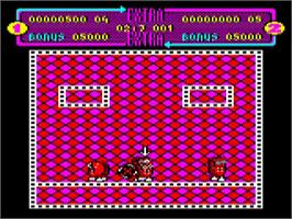 In game image of Helter Skelter on the Acorn BBC Micro.