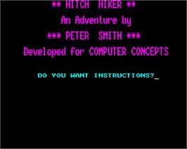 In game image of Hitch Hiker on the Acorn BBC Micro.