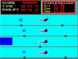 In game image of Hyper Sports on the Acorn BBC Micro.