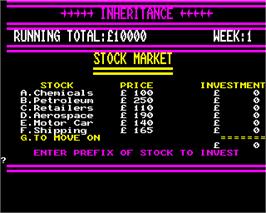 In game image of Inheritance on the Acorn BBC Micro.
