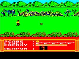 In game image of James Bond 007 In The Living Daylights - The Computer Game on the Acorn BBC Micro.