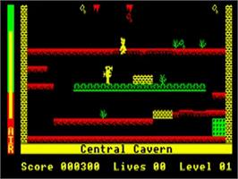In game image of Manic Miner on the Acorn BBC Micro.