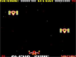 In game image of Mega Force on the Acorn BBC Micro.