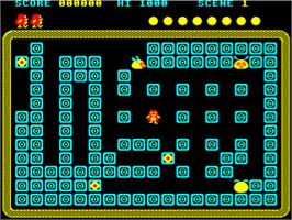 In game image of Percy Penguin on the Acorn BBC Micro.