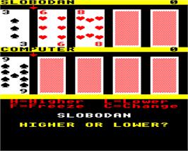In game image of Play Your Cards Right on the Acorn BBC Micro.