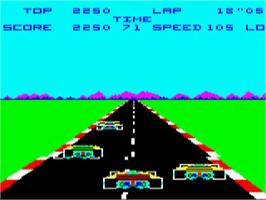In game image of Pole Position on the Acorn BBC Micro.