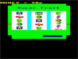 In game image of Super Fruit on the Acorn BBC Micro.