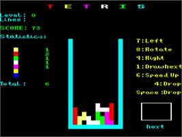 In game image of Tetris (Mirrorsoft) on the Acorn BBC Micro.