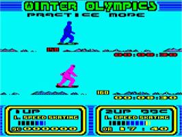 In game image of Winter Olympics on the Acorn BBC Micro.
