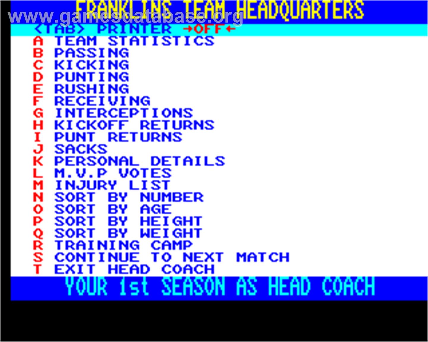 Head Coach Deluxe - Acorn BBC Micro - Artwork - In Game