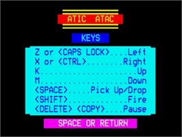 Title screen of Atic Atac on the Acorn BBC Micro.