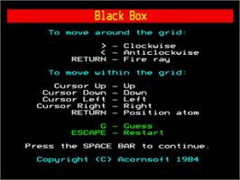 Title screen of Black Box on the Acorn BBC Micro.