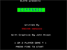 Title screen of Commando on the Acorn BBC Micro.