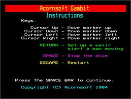 Title screen of Gambit on the Acorn BBC Micro.