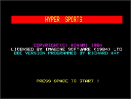 Title screen of Hyper Sports on the Acorn BBC Micro.