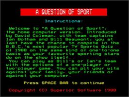 Title screen of Question Of Sport, A on the Acorn BBC Micro.
