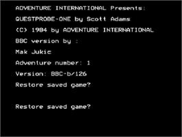 Title screen of Questprobe Featuring The Hulk on the Acorn BBC Micro.