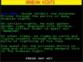 Title screen of Tales Of The Arabian Nights on the Acorn BBC Micro.