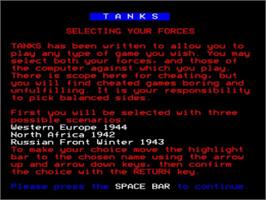 Title screen of Tanks on the Acorn BBC Micro.