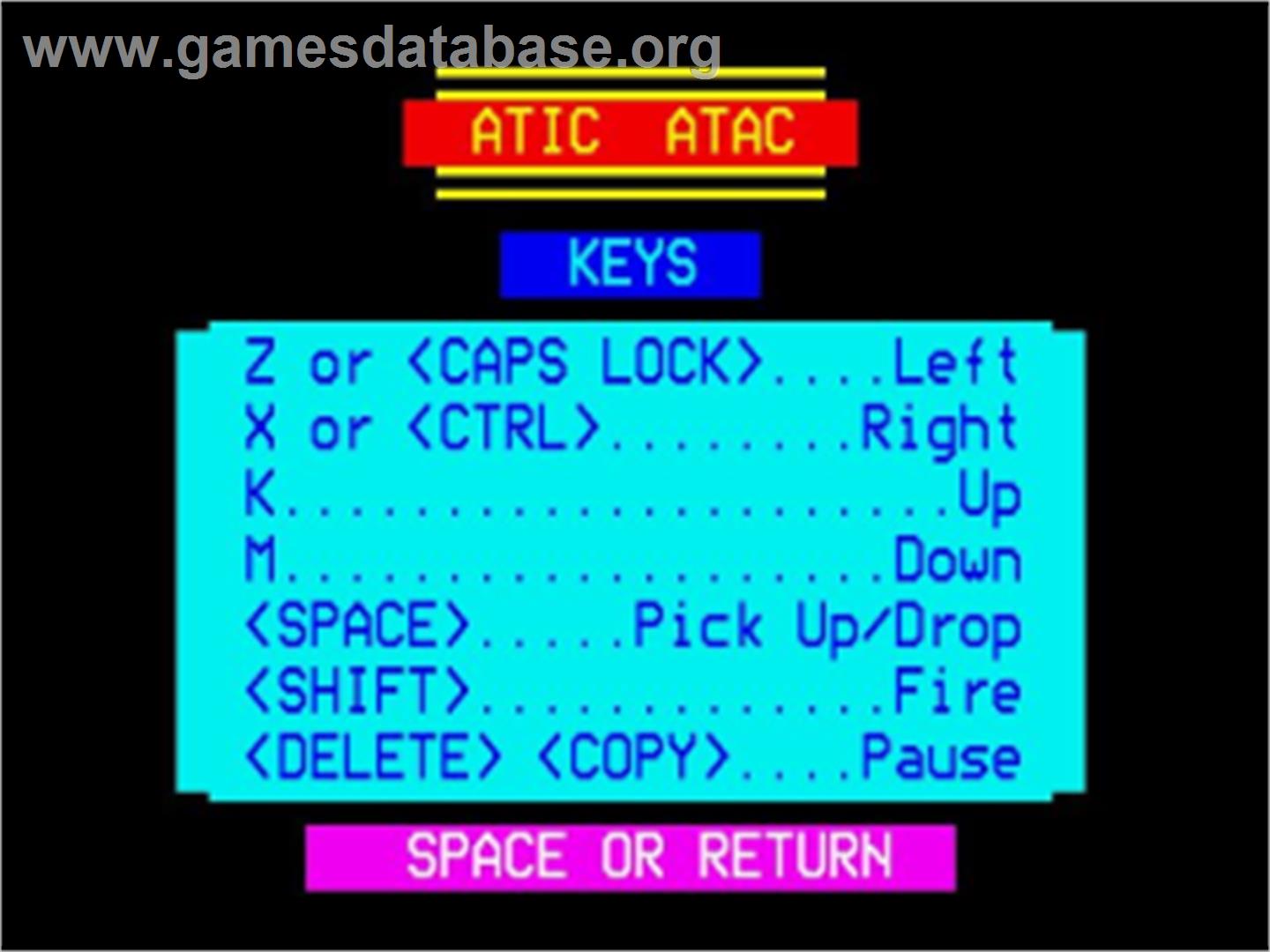Atic Atac - Acorn BBC Micro - Artwork - Title Screen