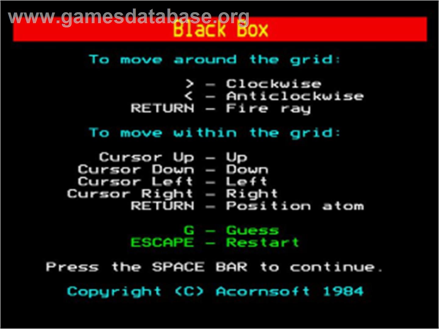 Black Box - Acorn BBC Micro - Artwork - Title Screen