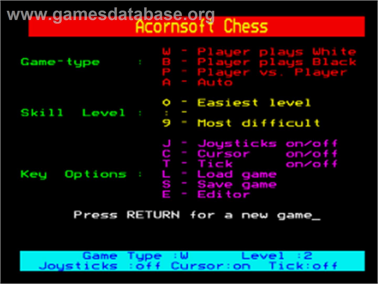 Chess (Acornsoft) - Acorn BBC Micro - Artwork - Title Screen