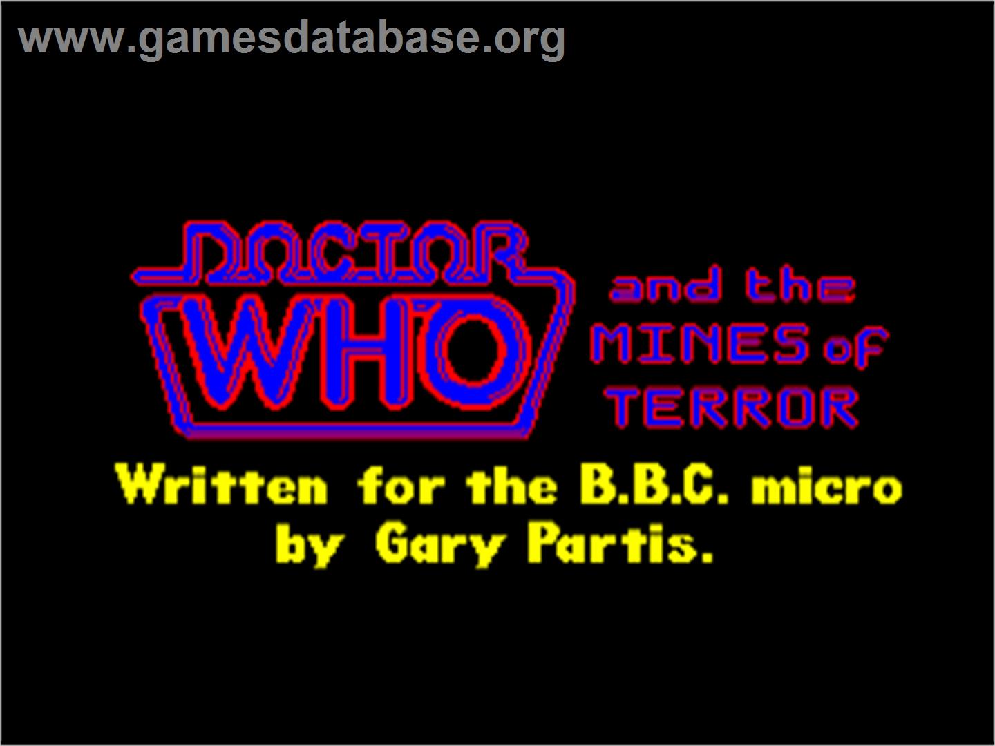 Doctor Who and the Mines of Terror - Acorn BBC Micro - Artwork - Title Screen