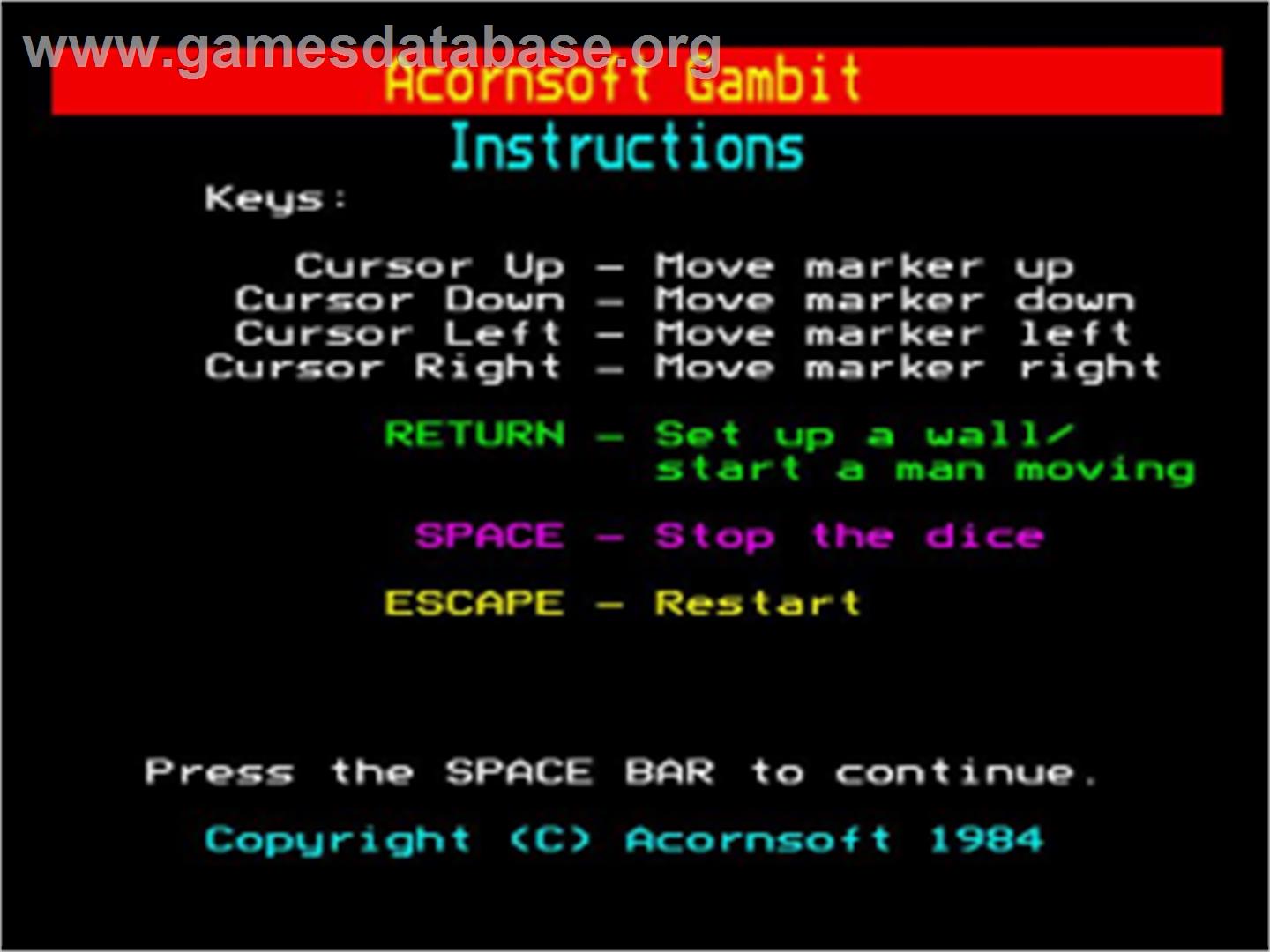 Gambit - Acorn BBC Micro - Artwork - Title Screen