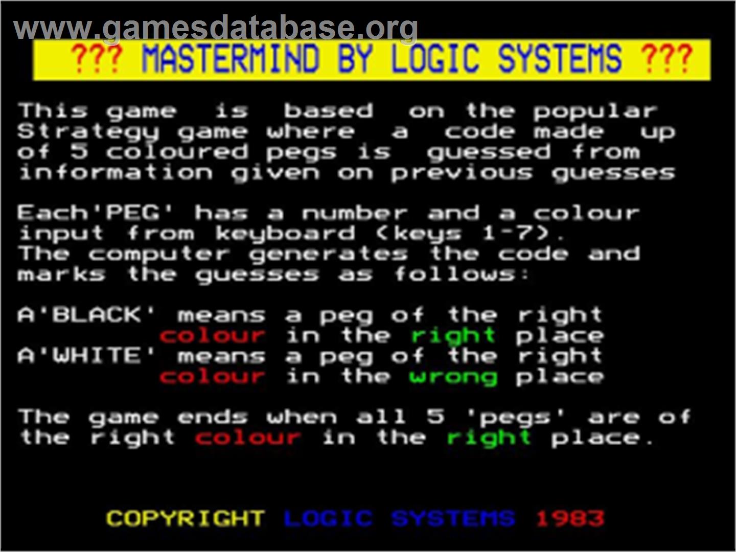 Mastermind - Acorn BBC Micro - Artwork - Title Screen