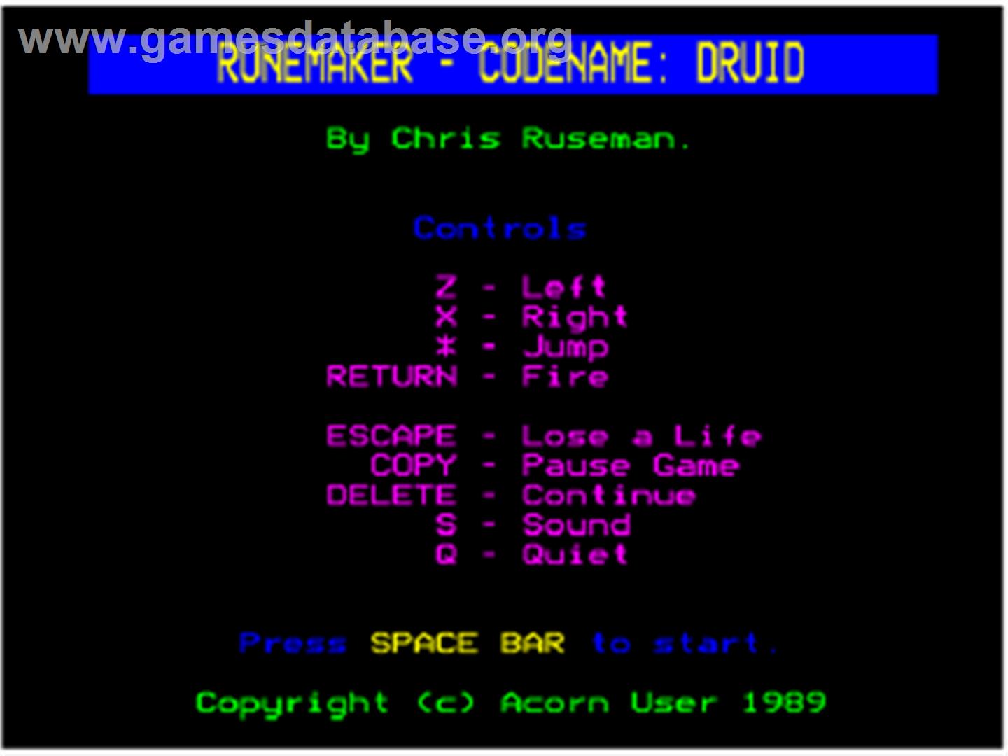 Runemaker - Codename Druid - Acorn BBC Micro - Artwork - Title Screen