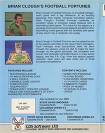Box back cover for Brian Clough's Football Fortunes on the Acorn Electron.