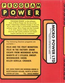 Box back cover for Chess on the Acorn Electron.