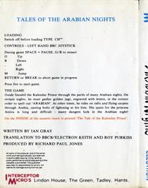 Box back cover for Tales Of The Arabian Nights on the Acorn Electron.