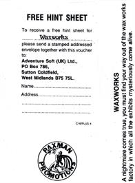 Box back cover for Waxworks on the Acorn Electron.