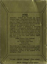 Box back cover for Zalaga on the Acorn Electron.